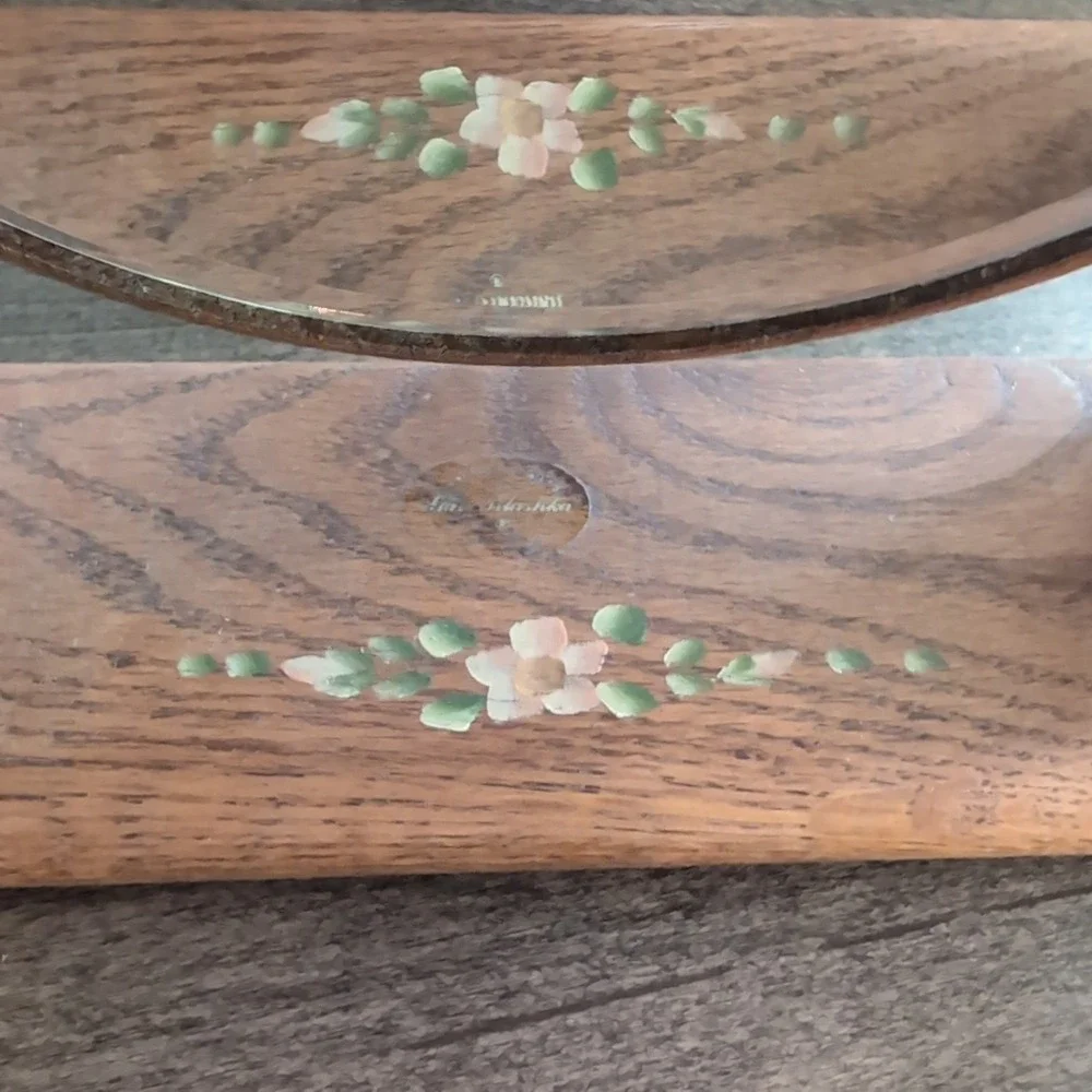 Gale Blashka Vanity‎ Mirror Floral Hand Painted Wood Swivel~ Vintage Dual Sided